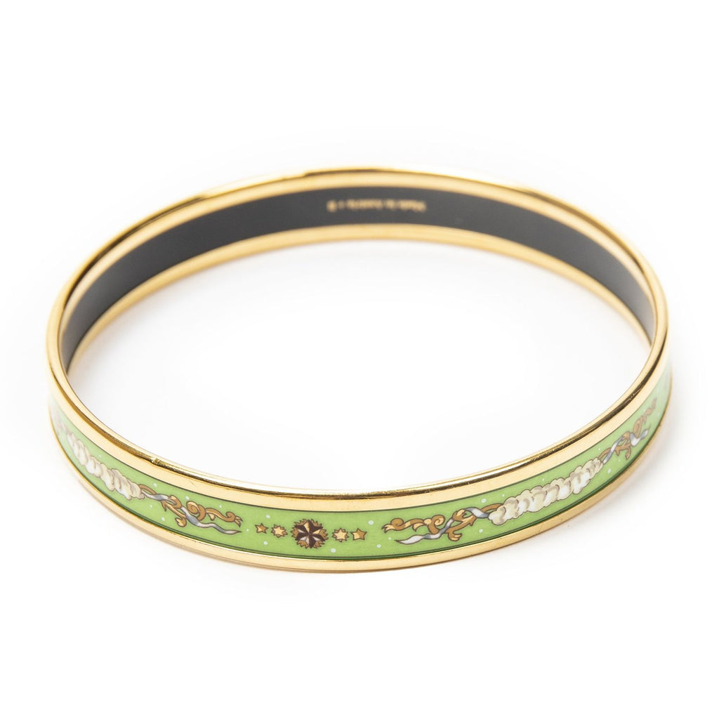 Hermes Enamel Bangle Green Gold Plating Bracelet — view 3