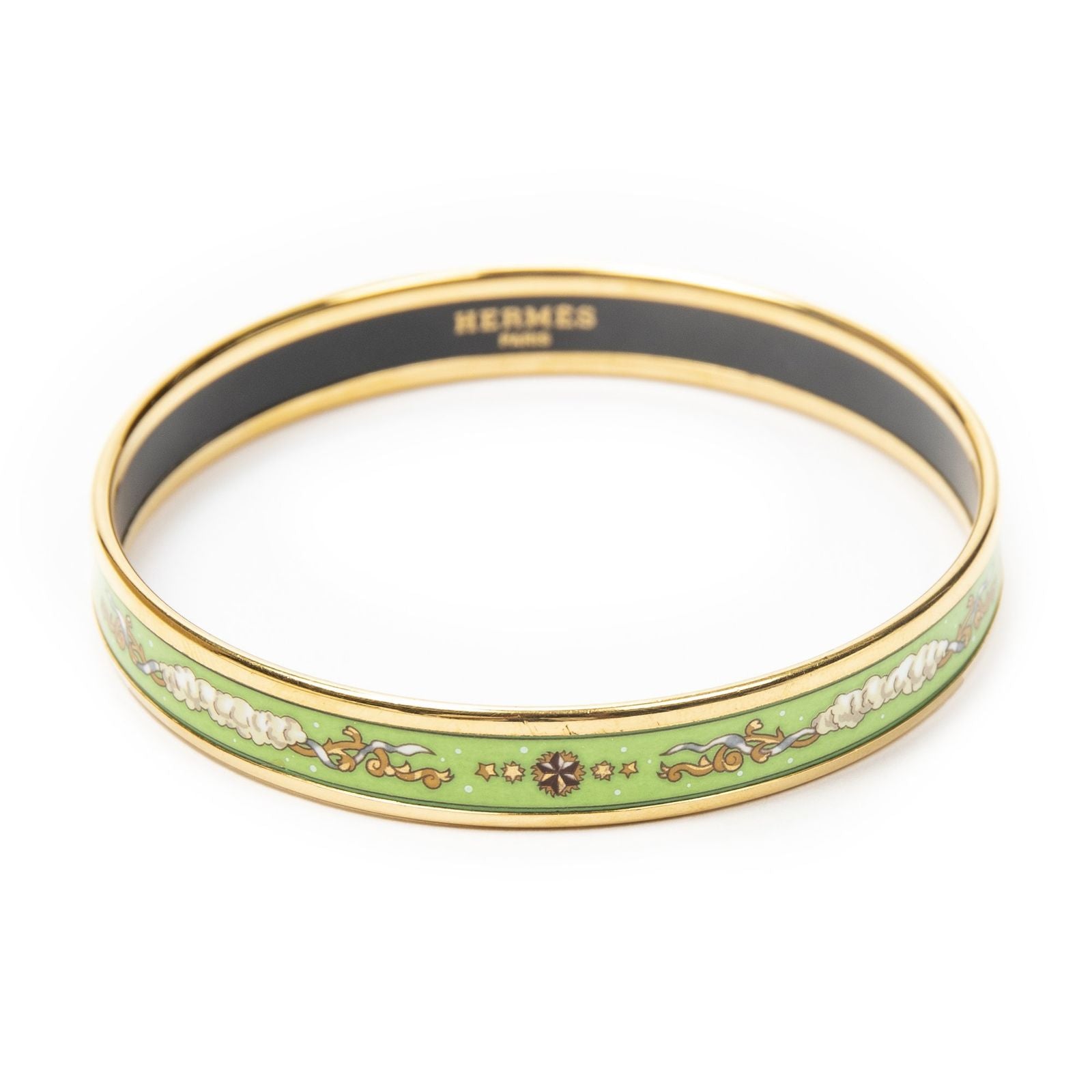 Hermes Enamel Bangle Green Gold Plating Bracelet — view 2