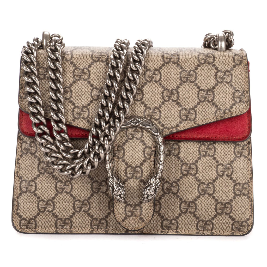 Gucci le Dionysus Chain Crossbody Beige Red Split Canvas