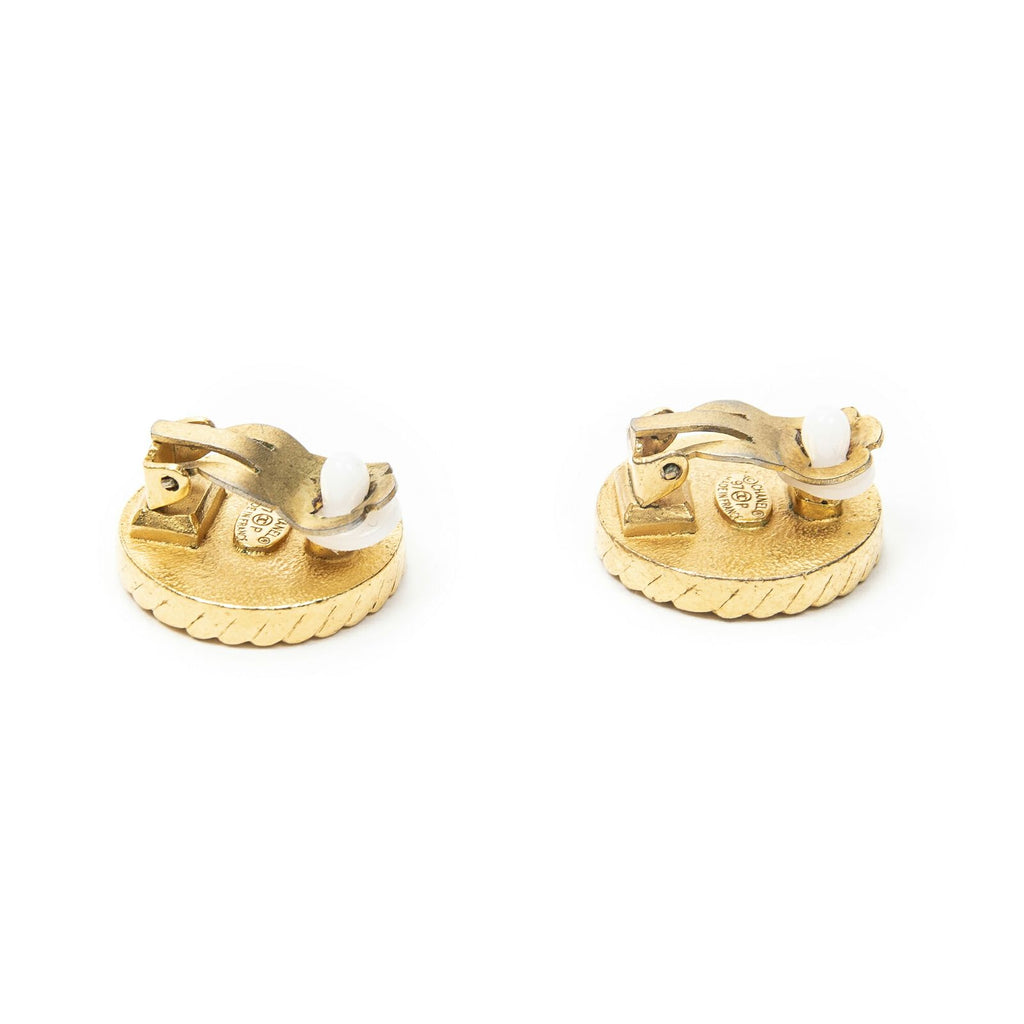 Chanel CC Logo Clip Type Earrings Black Gold Plated — view 2