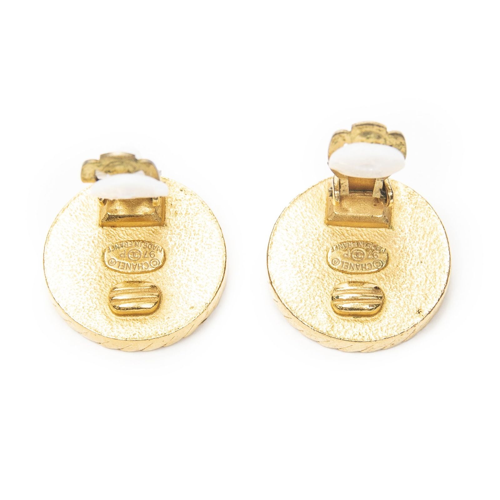 Chanel CC Logo Clip Type Earrings Black Gold Plated — view 3