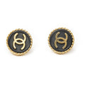 Chanel CC Logo Clip Type Earrings Black Gold Plated