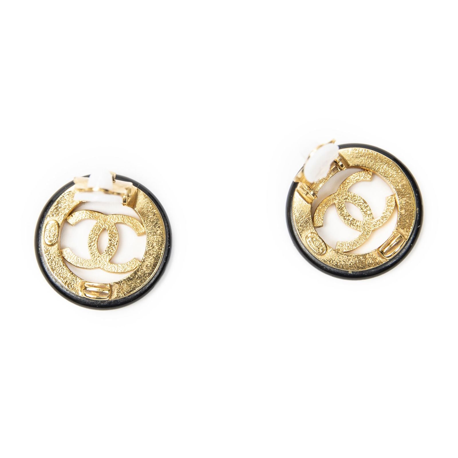 Chanel CC Logo Clip Type Earrings Black Gold Plated — view 3