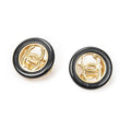 Chanel CC Logo Clip Type Earrings Black Gold Plated