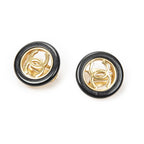 Chanel CC Logo Clip Type Earrings Black Gold Plated