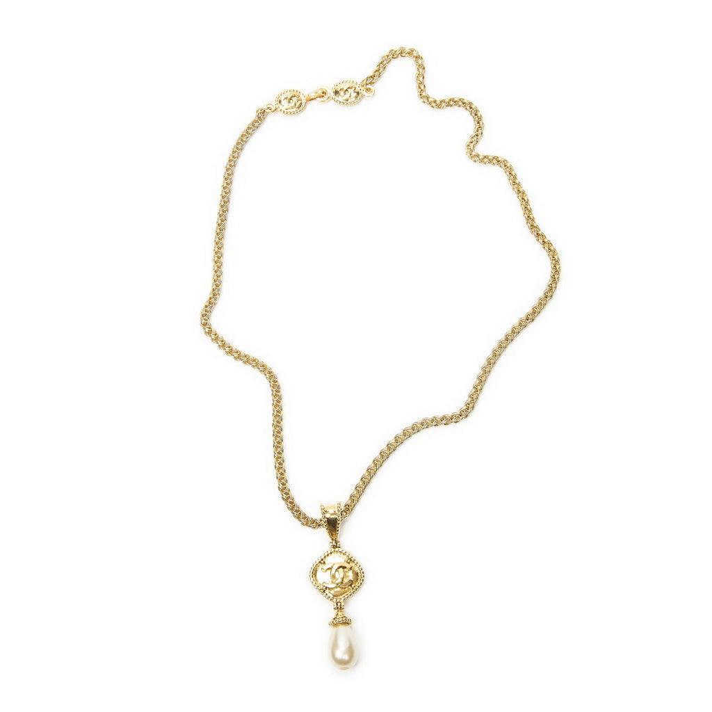 Chanel CC Faux Pearl Pendant Gold Plated