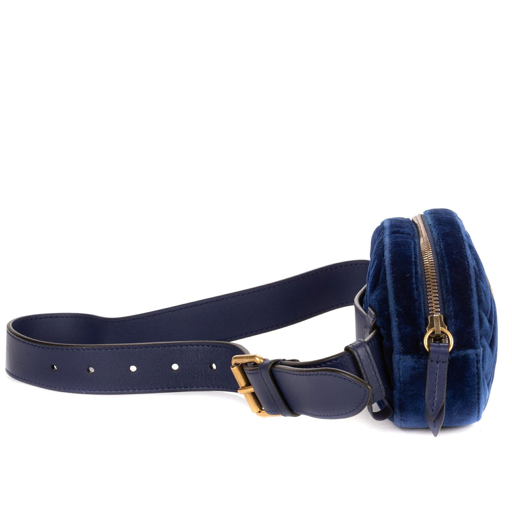 Gucci Marmont Belt Bag Navy Chevron Velvet Canvasa — view 4