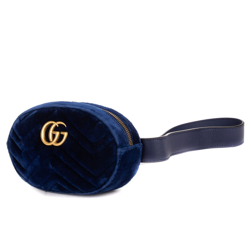 Gucci Marmont Belt Bag Navy Chevron Velvet Canvasa — view 2