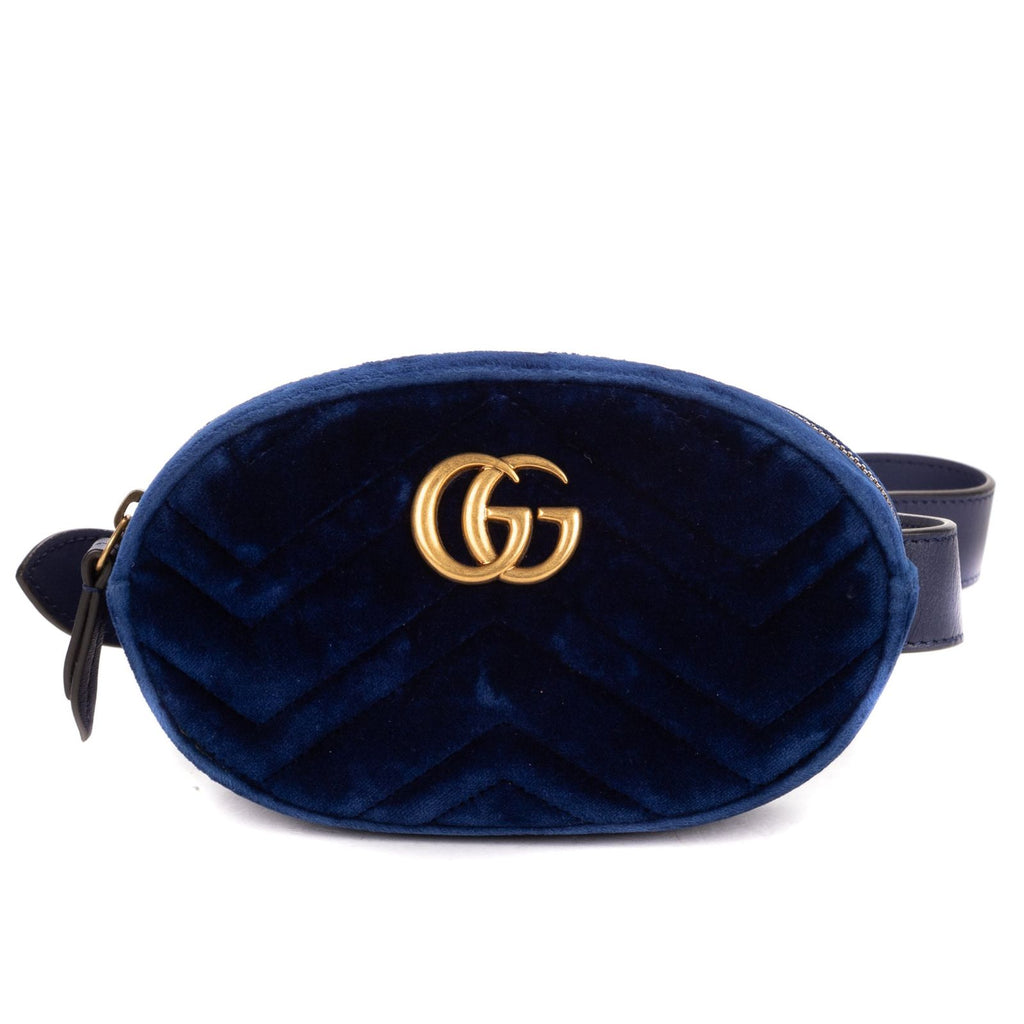 Gucci Marmont Belt Bag Navy Chevron Velvet Canvasa