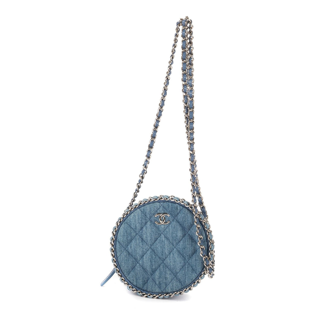 Chanel Mini Round Clutch Blue Denim Quilted