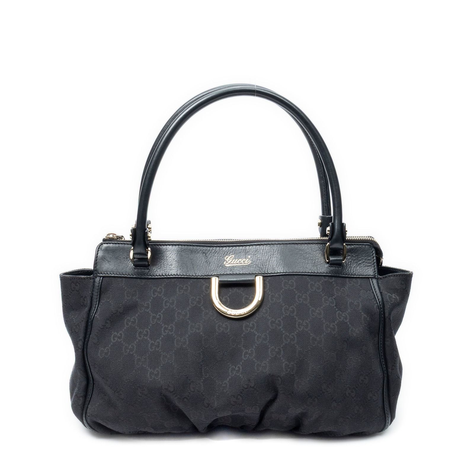 Gucci Abbey D-ring Zip Tote Black GG Canvas