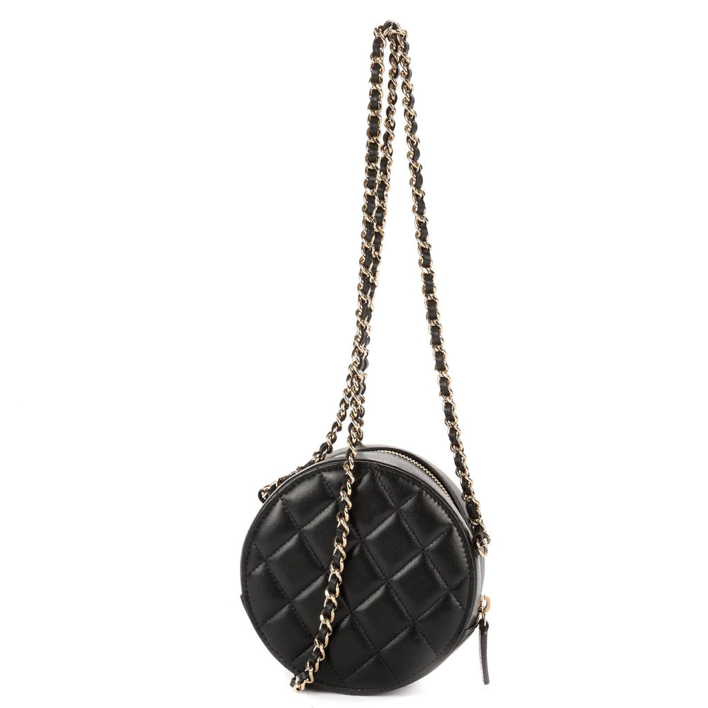Chanel Mini Lucky Charms Round Clutch Black Quilted Lambskin Leather — view 5