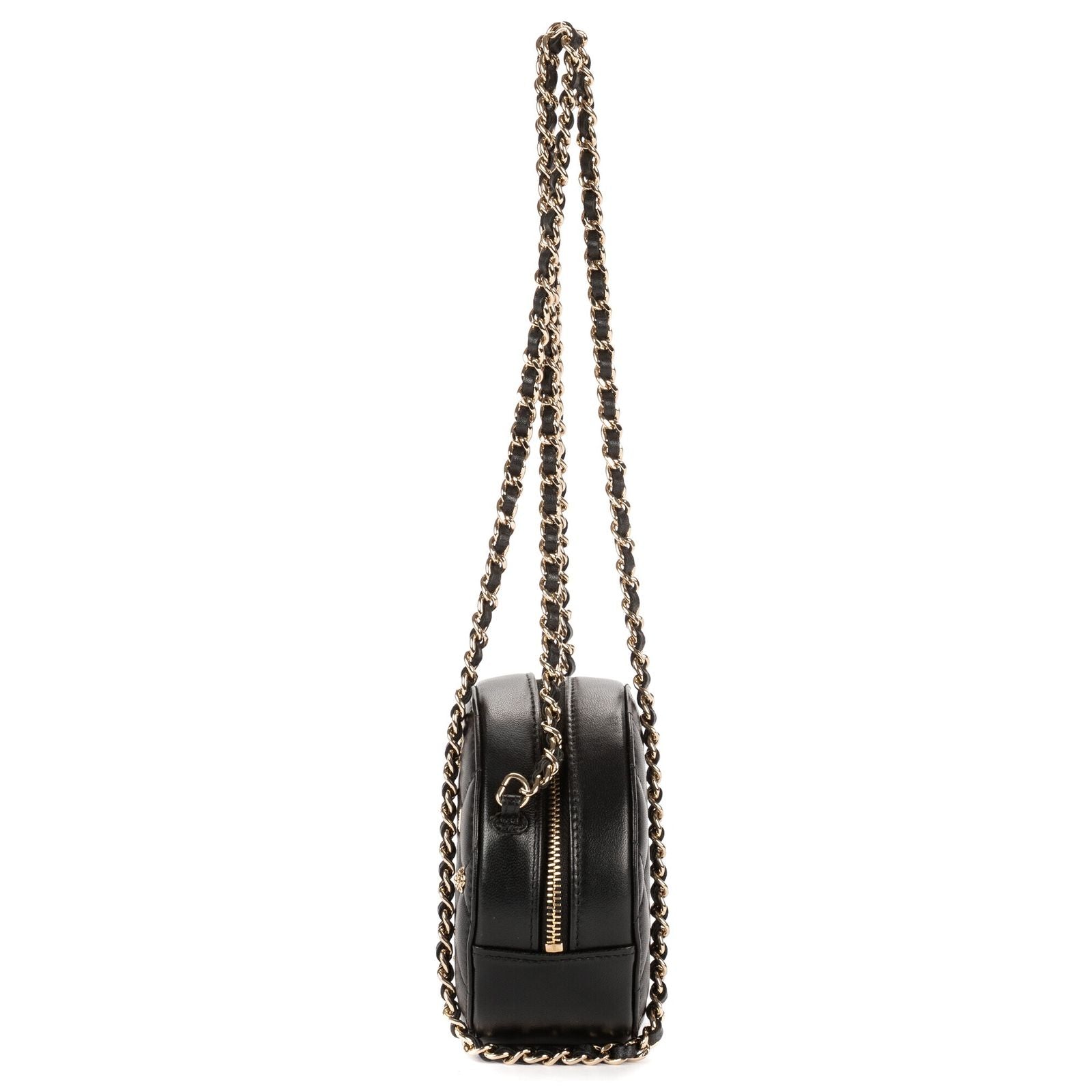 Chanel Mini Lucky Charms Round Clutch Black Quilted Lambskin Leather — view 3