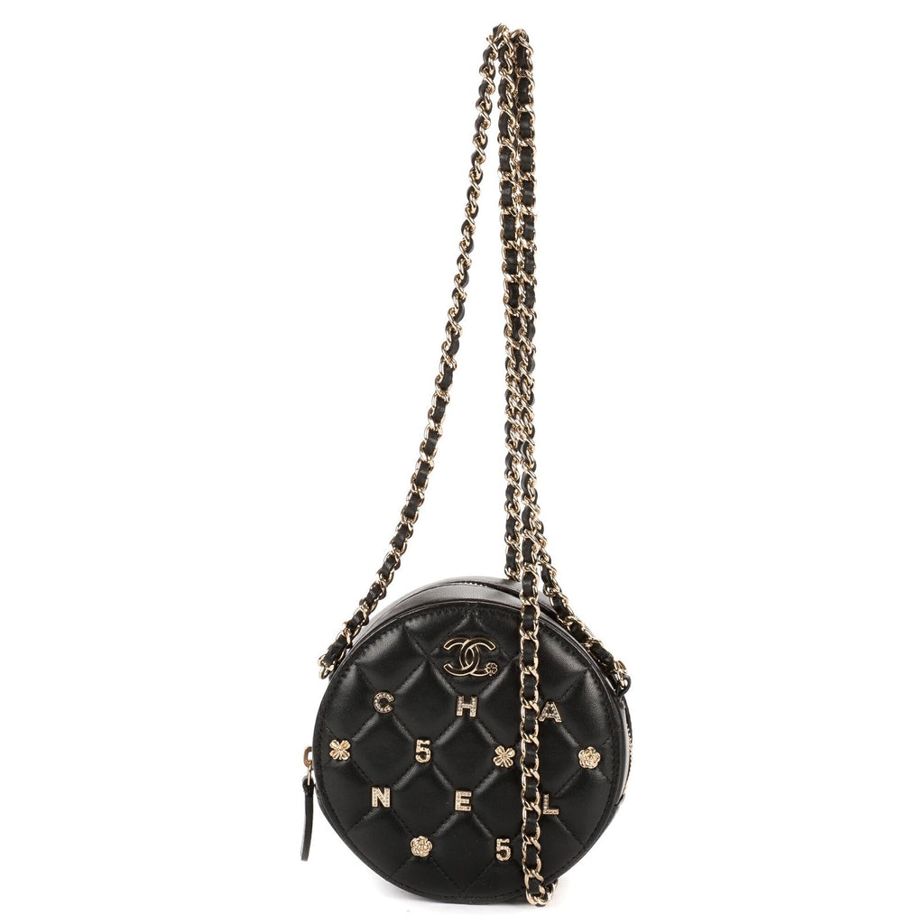 Chanel Mini Lucky Charms Round Clutch Black Quilted Lambskin Leather