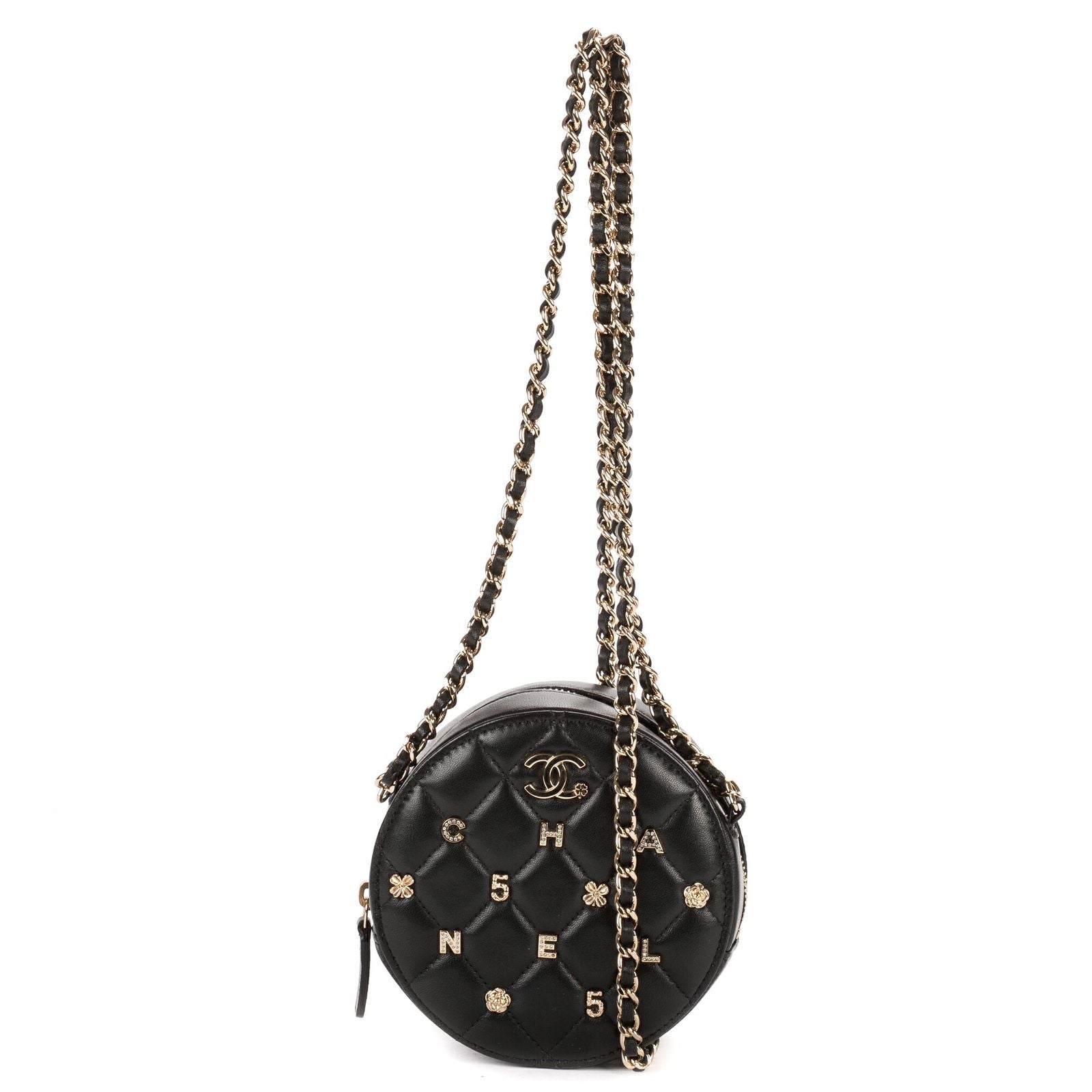 Chanel Mini Lucky Charms Round Clutch Black Quilted Lambskin Leather