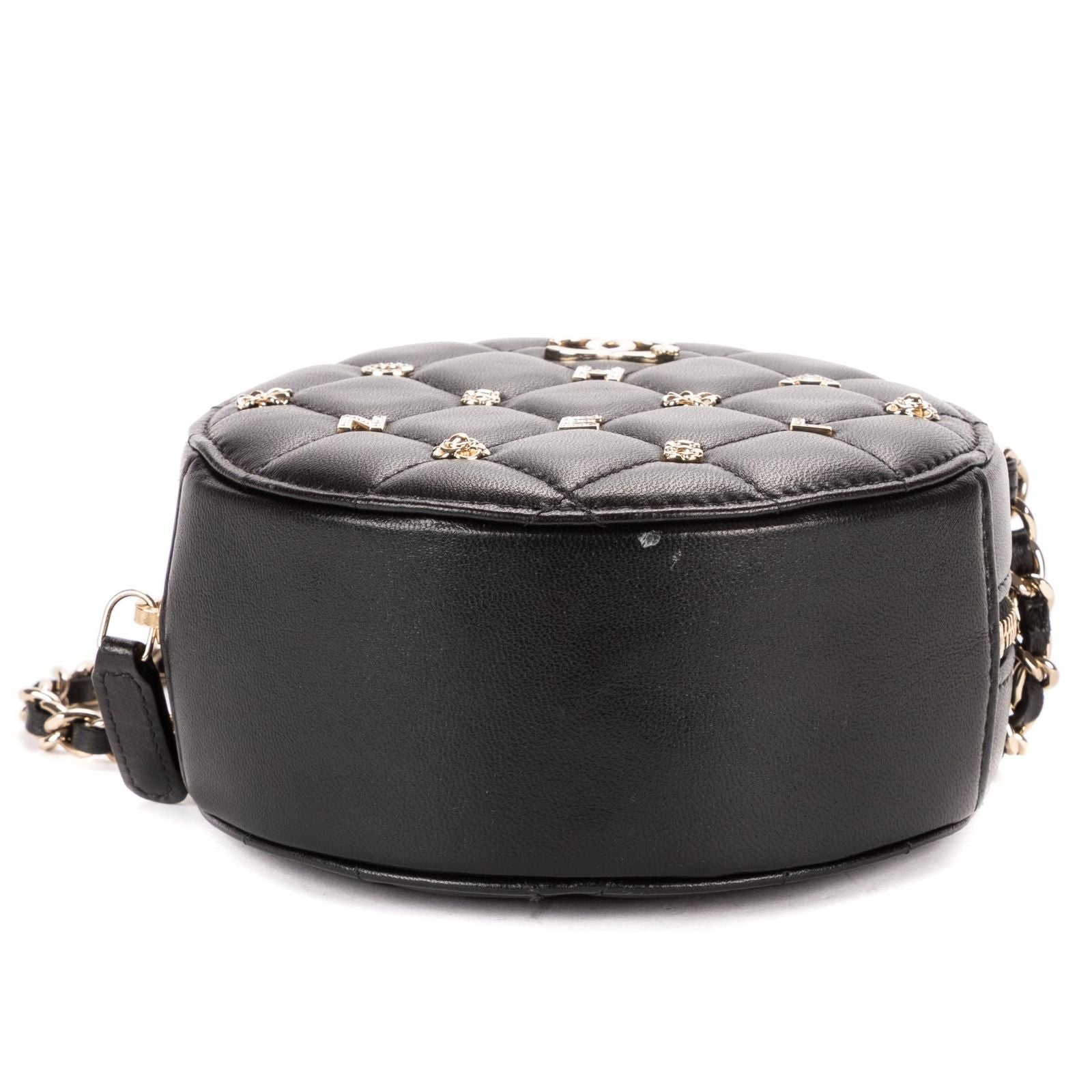 Chanel Mini Lucky Charms Round Clutch Black Quilted Lambskin Leather — view 6