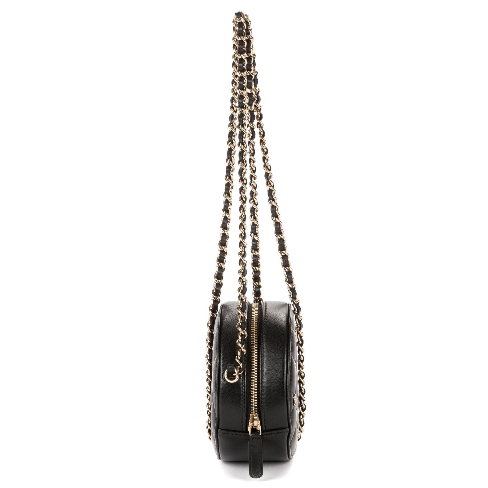 Chanel Mini Lucky Charms Round Clutch Black Quilted Lambskin Leather — view 4