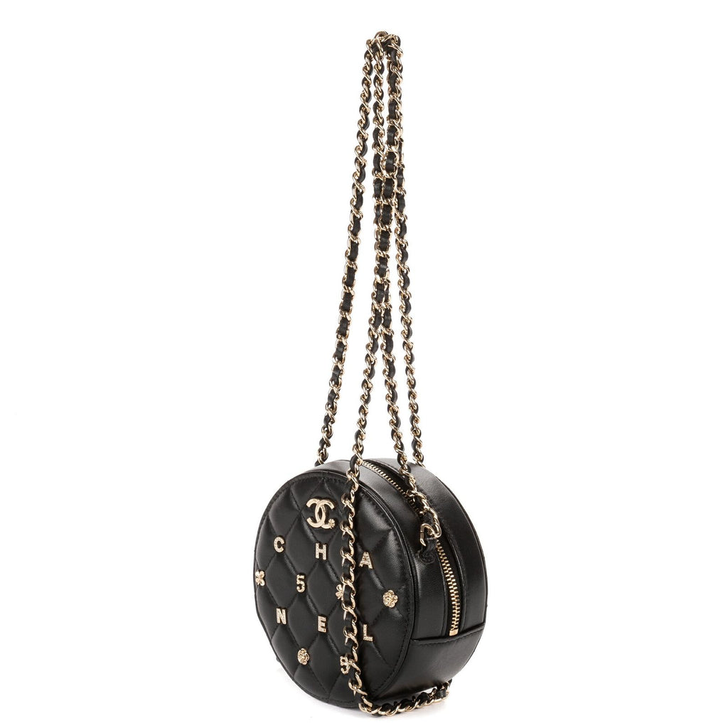 Chanel Mini Lucky Charms Round Clutch Black Quilted Lambskin Leather — view 2
