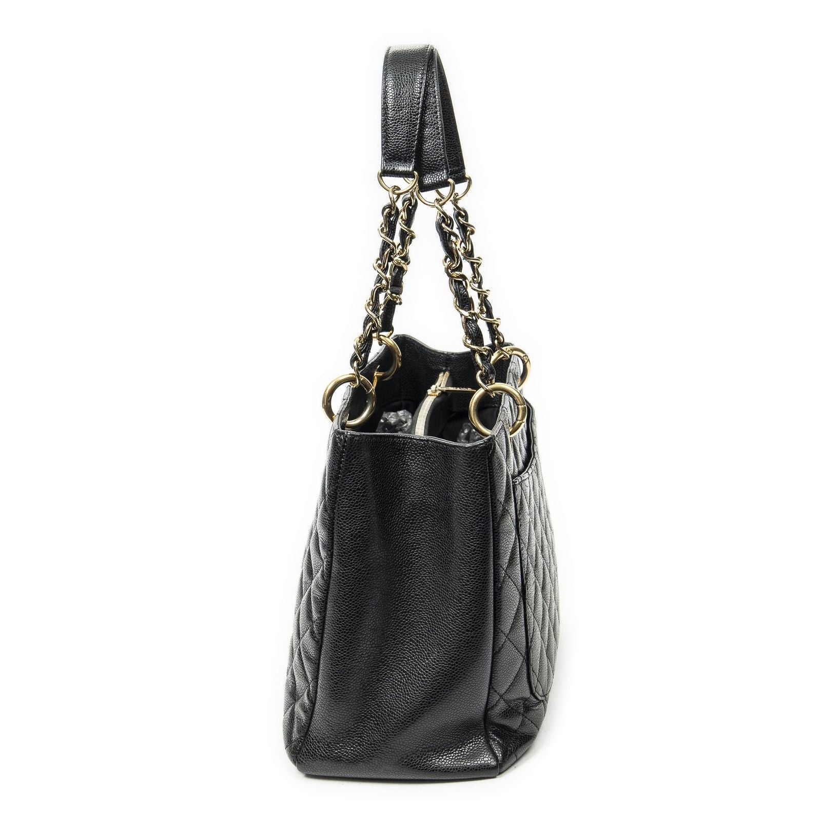 Chanel Grand Shopping Tote GST Black Quilted Caviar Leather — view 3