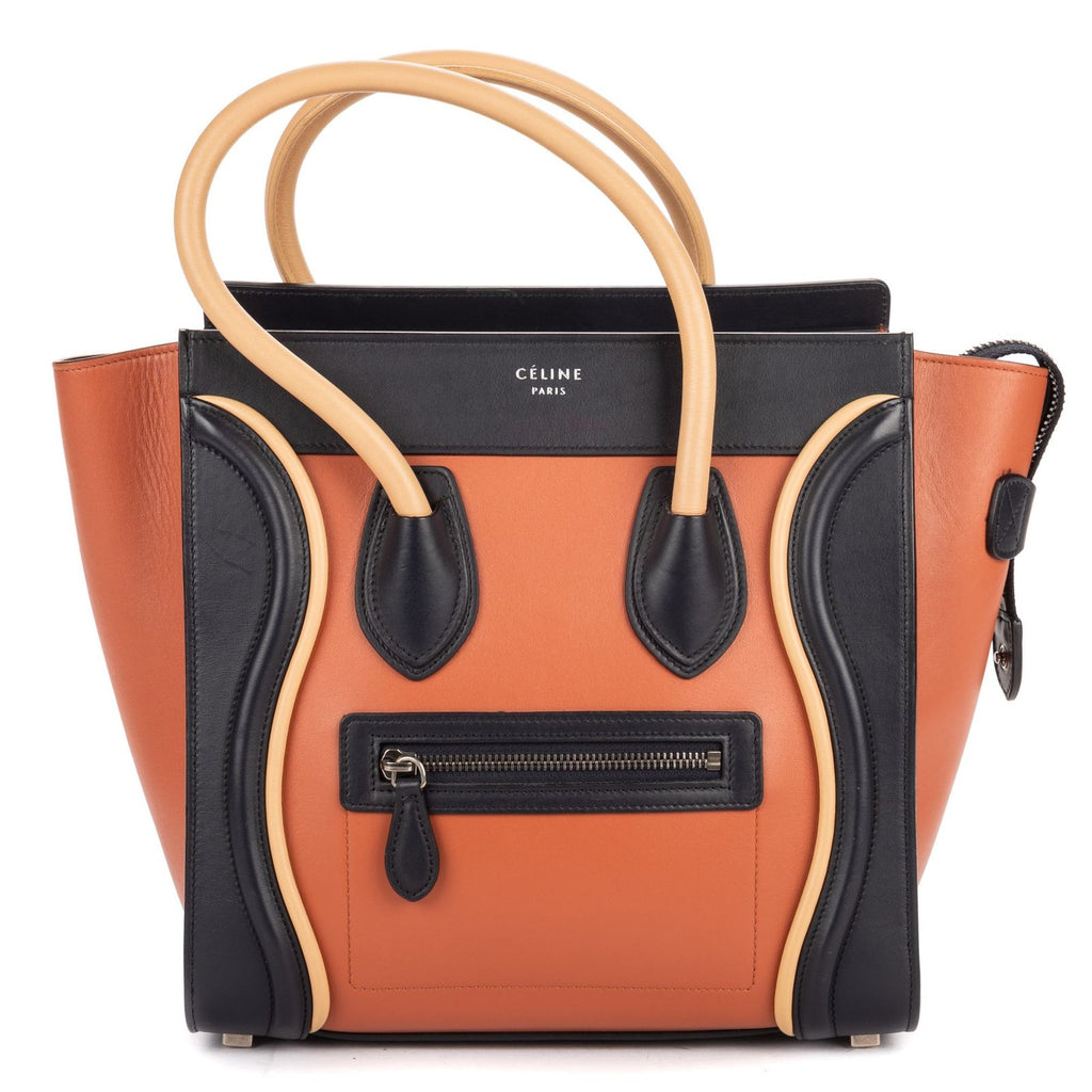 Celine Micro Tri Color Lugagge Brown Navy Beige Smooth Calfskin Shoulder