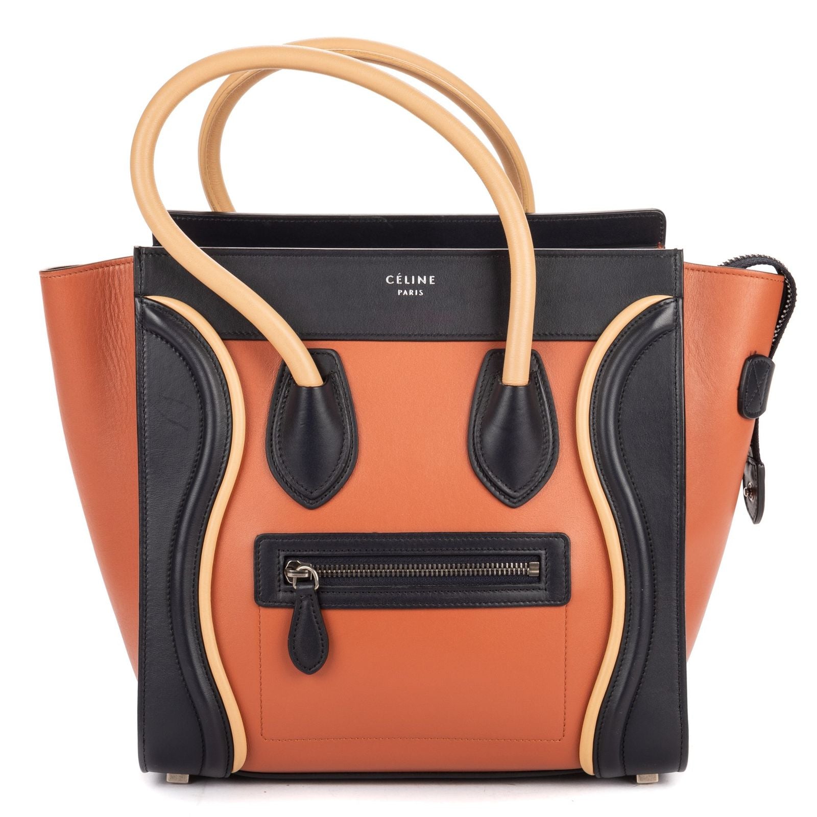 Celine Micro Tri Color Lugagge Brown Navy Beige Smooth Calfskin Shoulder