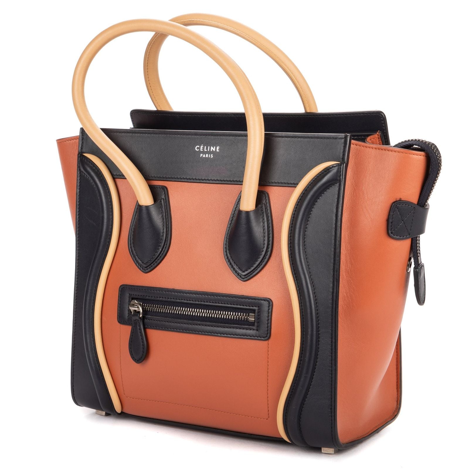 Celine Micro Tri Color Lugagge Brown Navy Beige Smooth Calfskin Shoulder — view 2