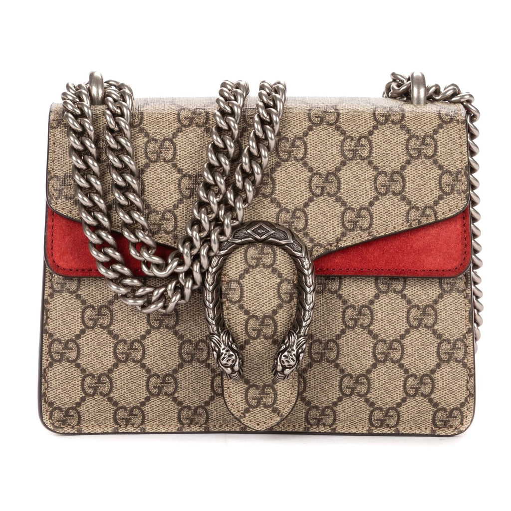 Gucci le Dionysus Chain Crossbody Beige Red Split Canvas