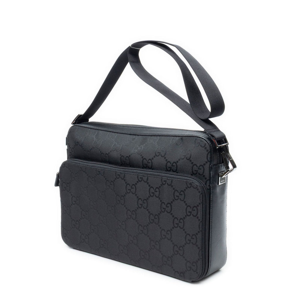 Gucci Front Pocket Messenger Bag Black GG Nylon Canvas — view 2