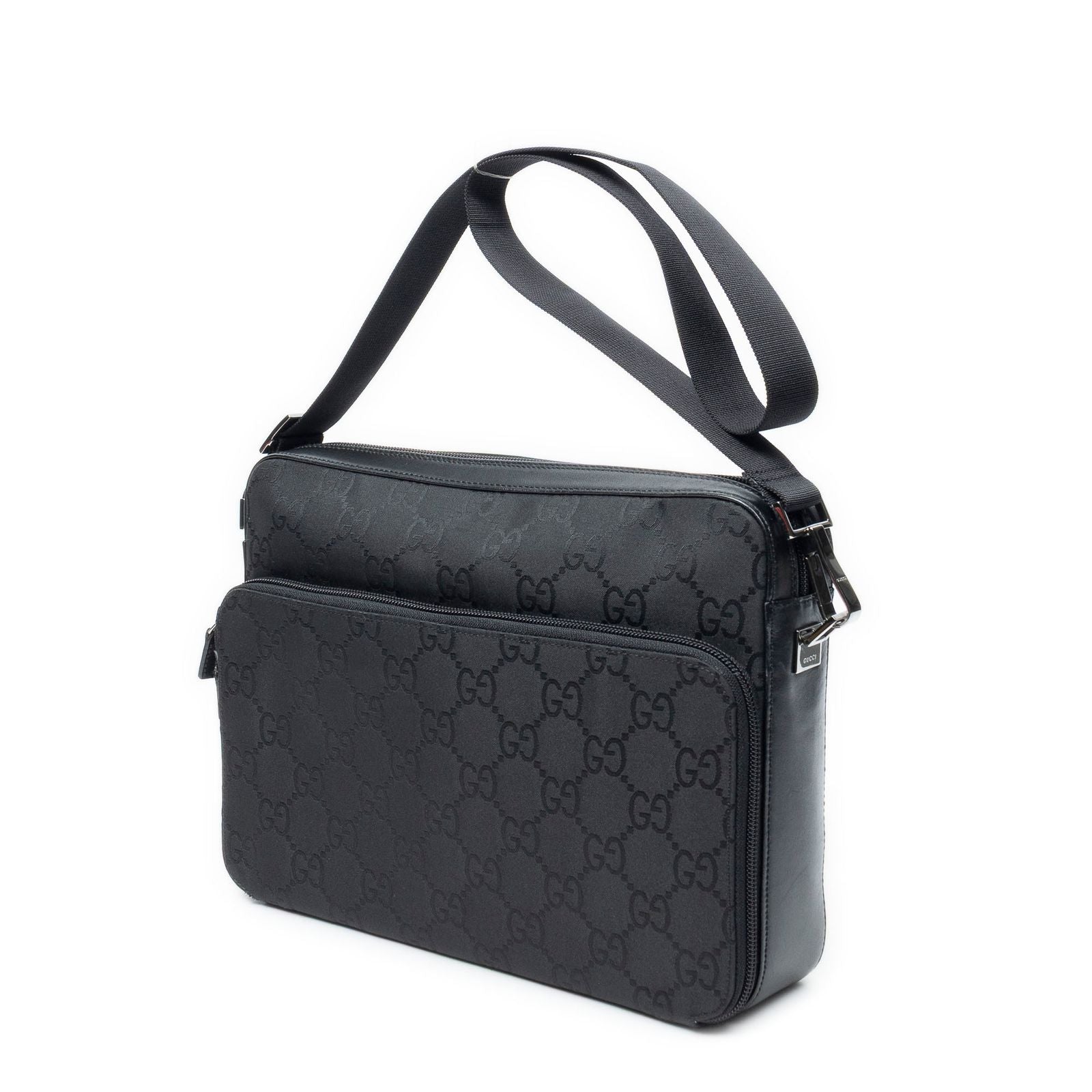 Gucci Front Pocket Messenger Bag Black GG Nylon Canvas — view 2