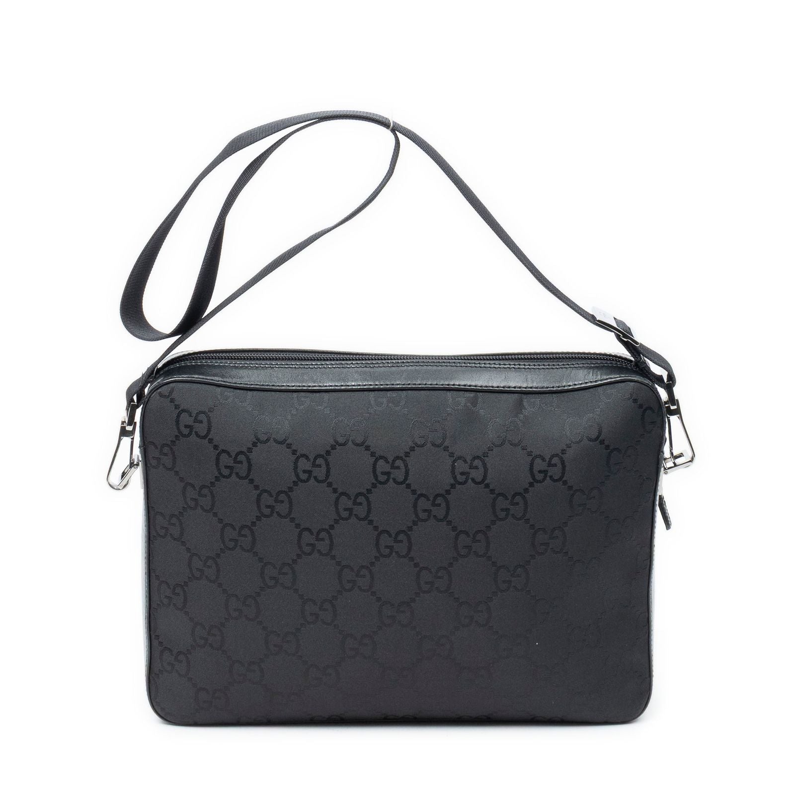 Gucci Front Pocket Messenger Bag Black GG Nylon Canvas — view 5