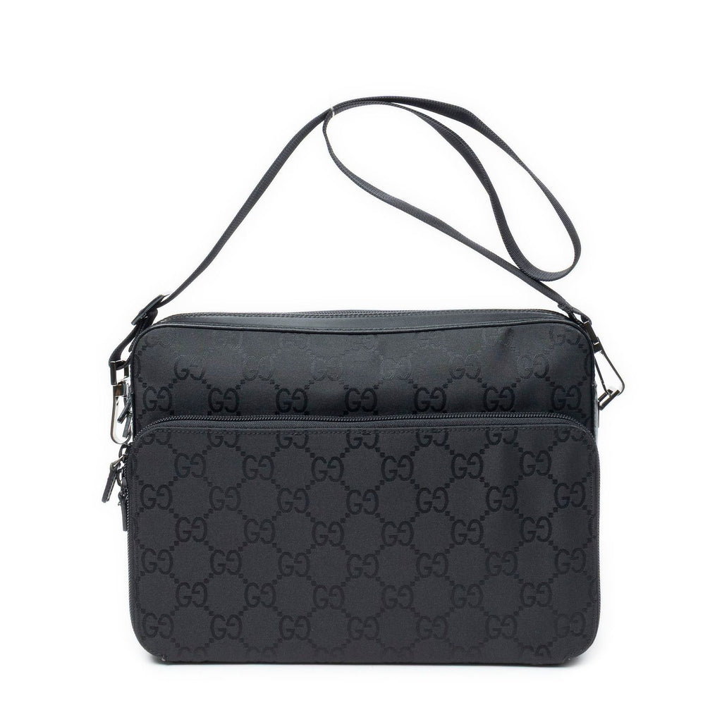 Gucci Front Pocket Messenger Bag Black GG Nylon Canvas