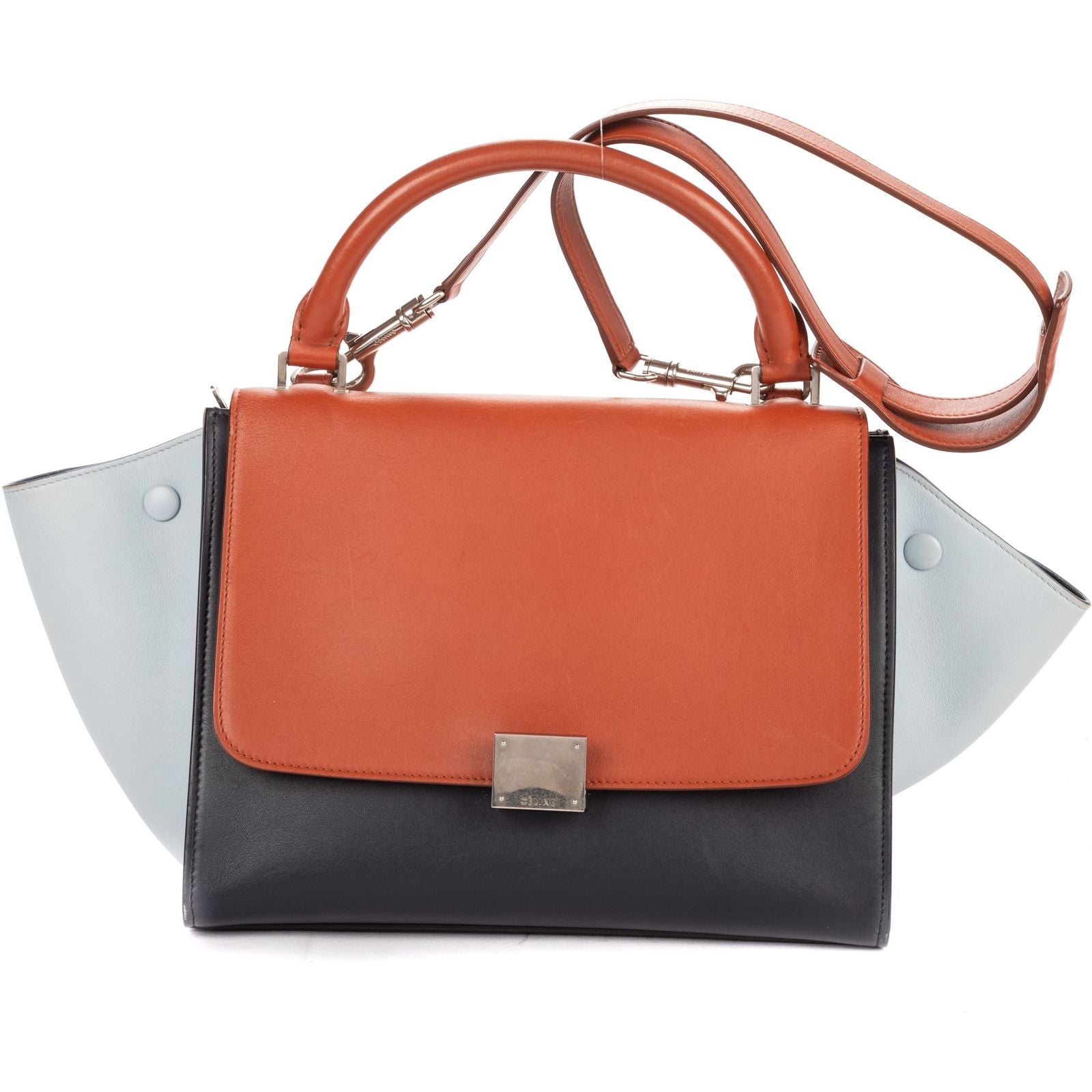 Celine Smo le Tricolor Trapeze Blue Navy Brown Smooth Calfskin Shoulder