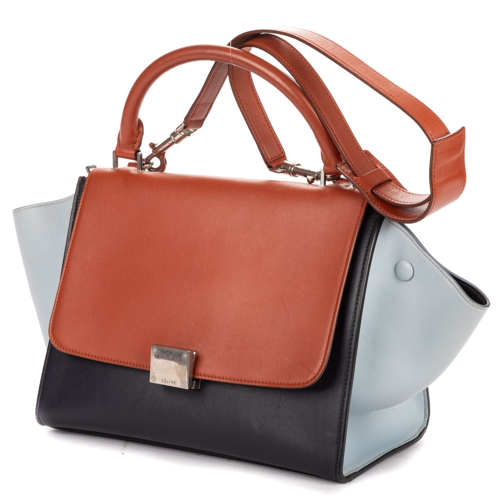 Celine Smo le Tricolor Trapeze Blue Navy Brown Smooth Calfskin Shoulder — view 2