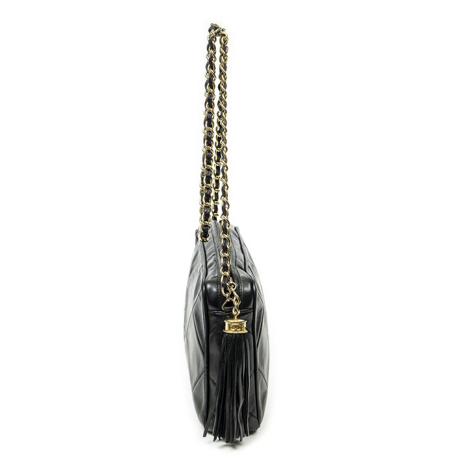 Chanel CC Tassel Camera Bag Black Quilted Lambskin Leather — view 4