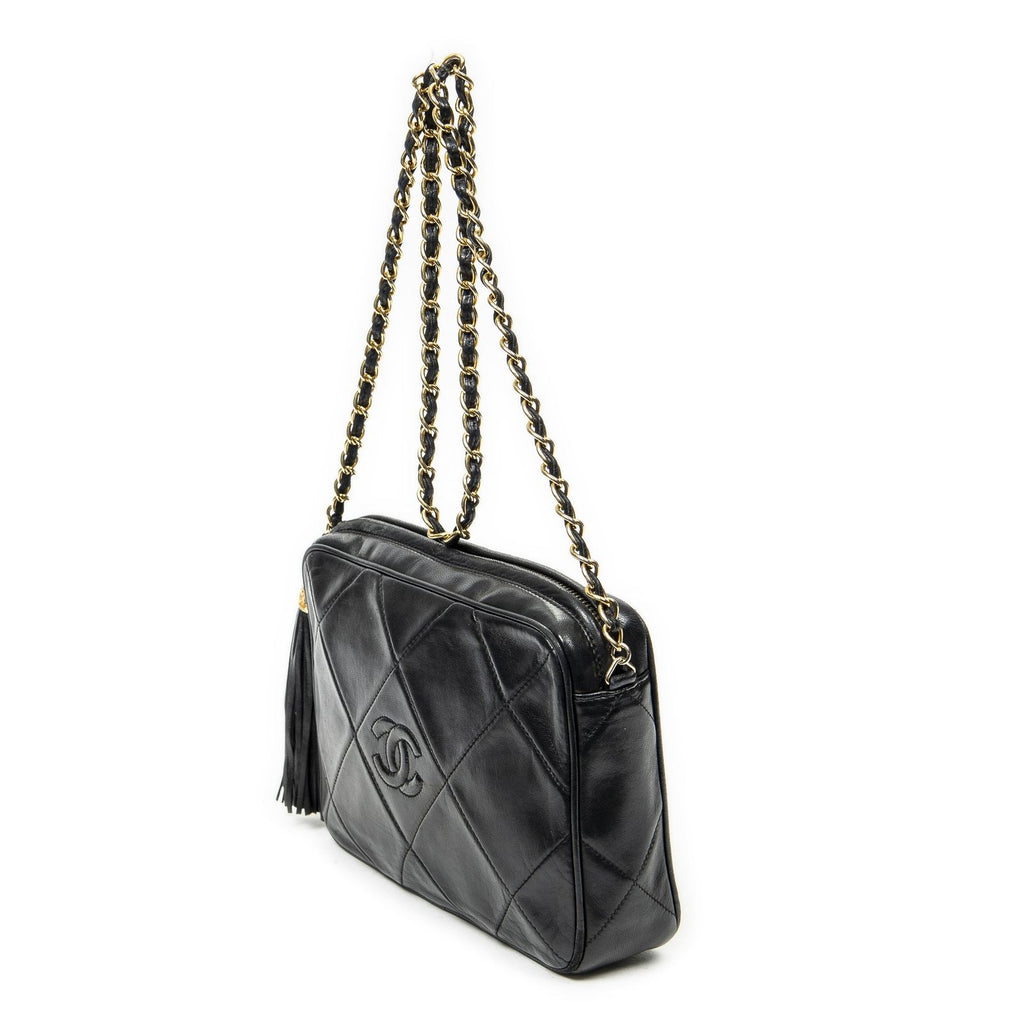 Chanel CC Tassel Camera Bag Black Quilted Lambskin Leather — view 2