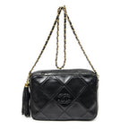 Chanel CC Tassel Camera Bag Black Quilted Lambskin Leather