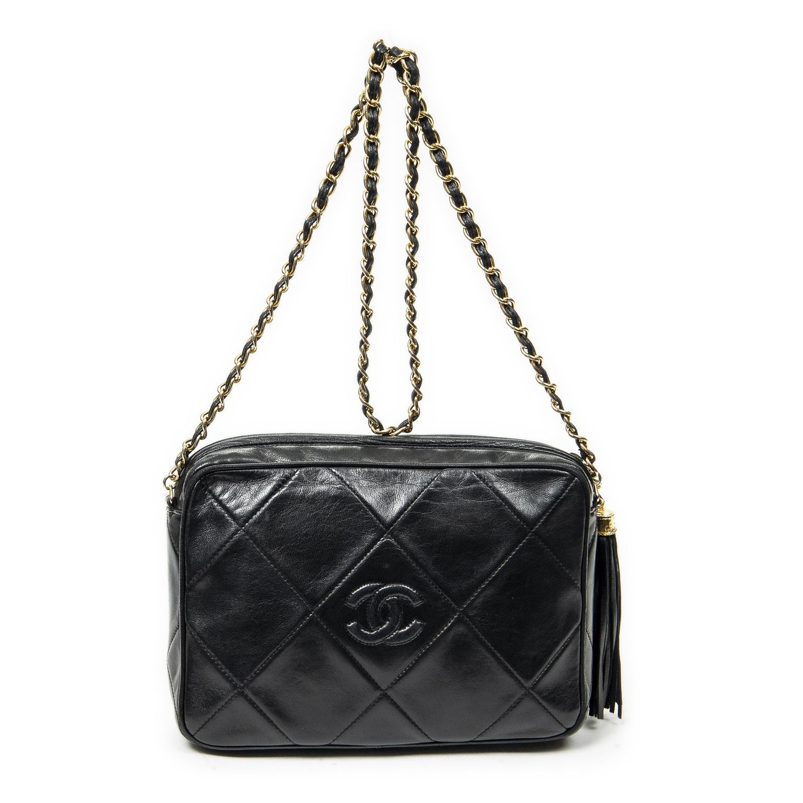 Chanel CC Tassel Camera Bag Black Quilted Lambskin Leather — view 5