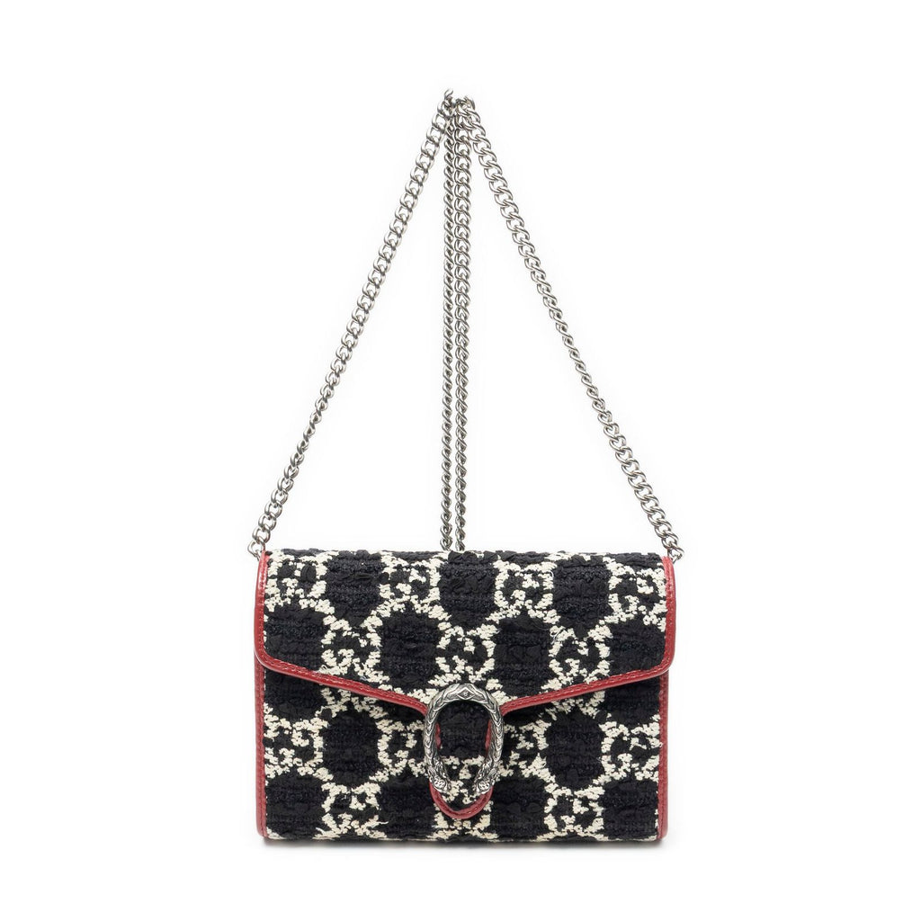 Gucci Dionysus Chain Wallet Black White Red Tweed Shoulder