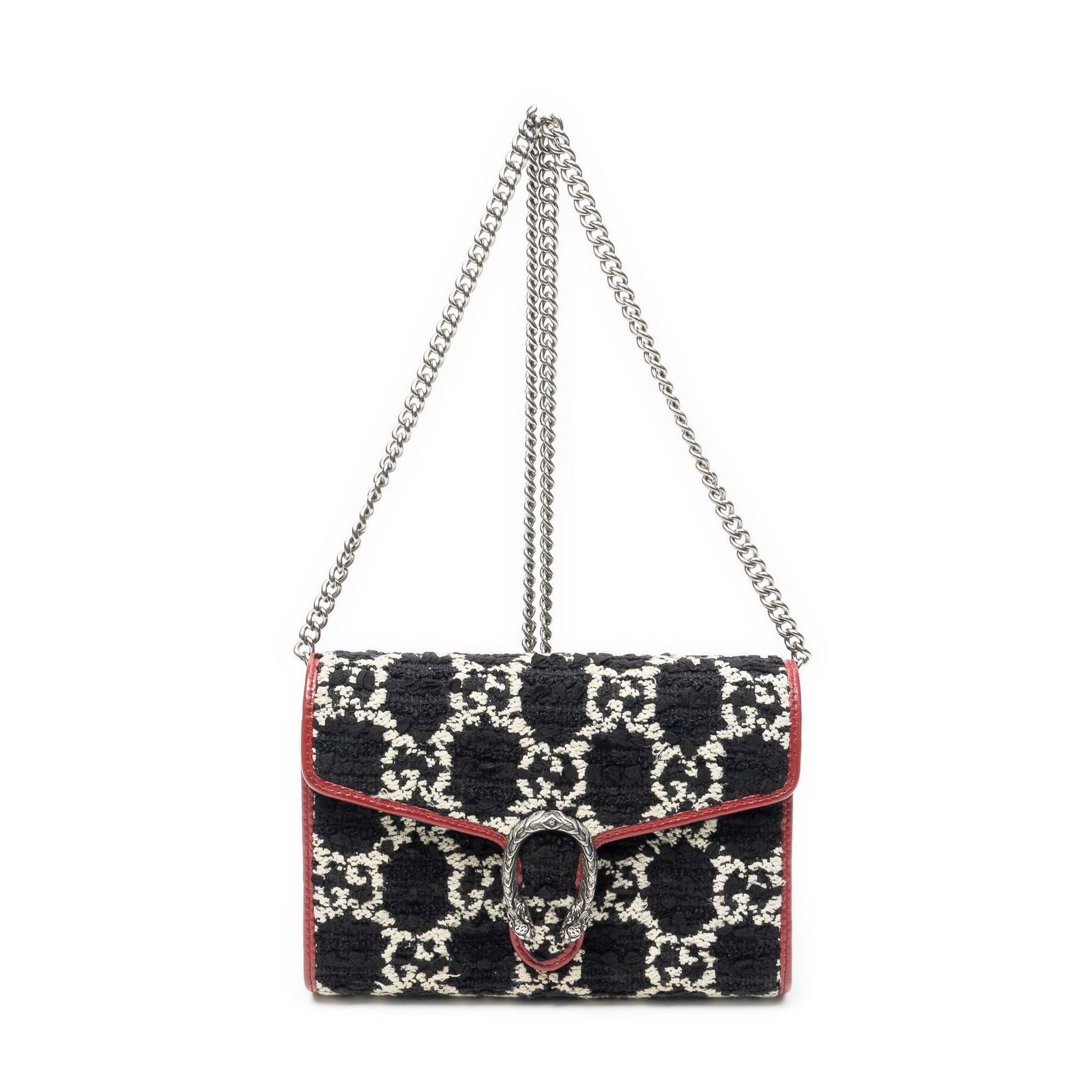 Gucci Dionysus Chain Wallet Black White Red Tweed Shoulder