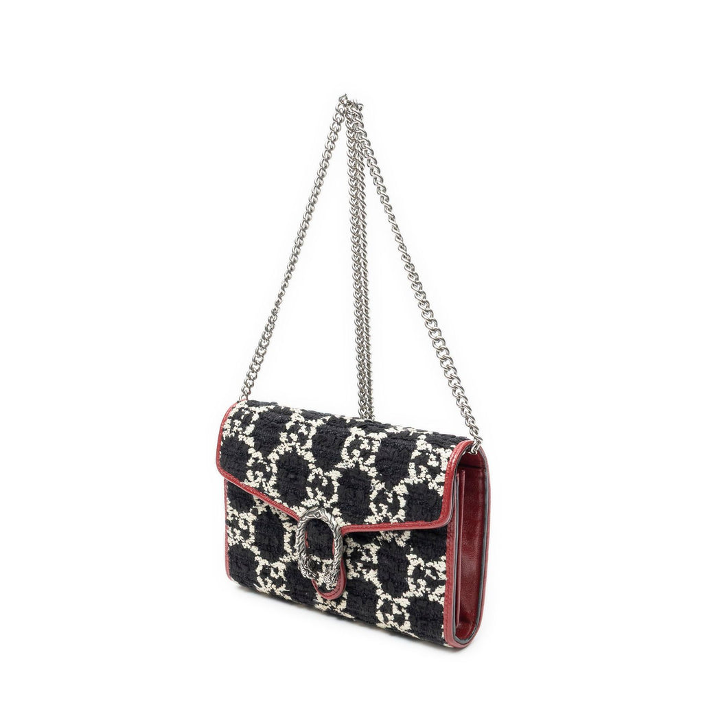 Gucci Dionysus Chain Wallet Black White Red Tweed Shoulder — view 2