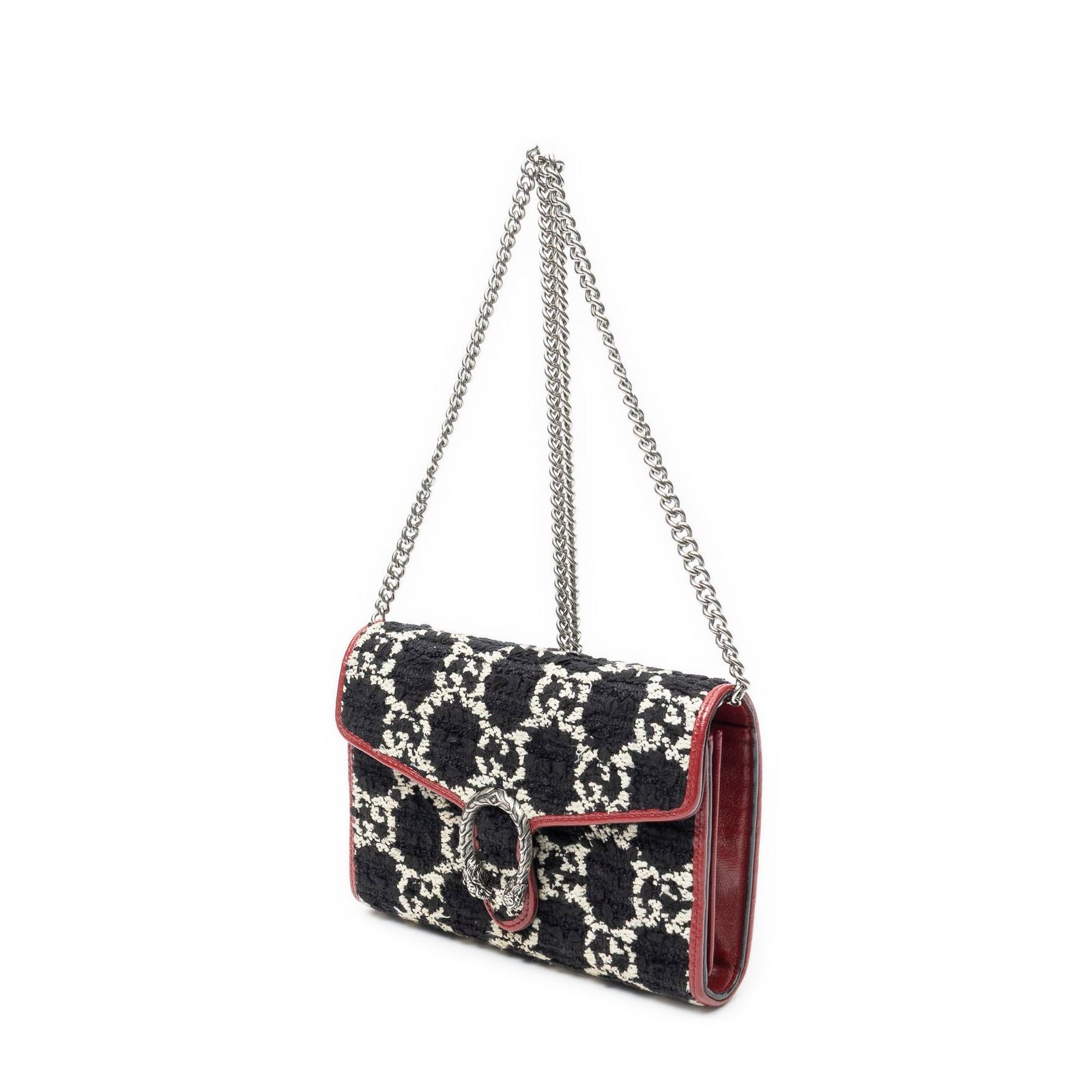Gucci Dionysus Chain Wallet Black White Red Tweed Shoulder — view 2