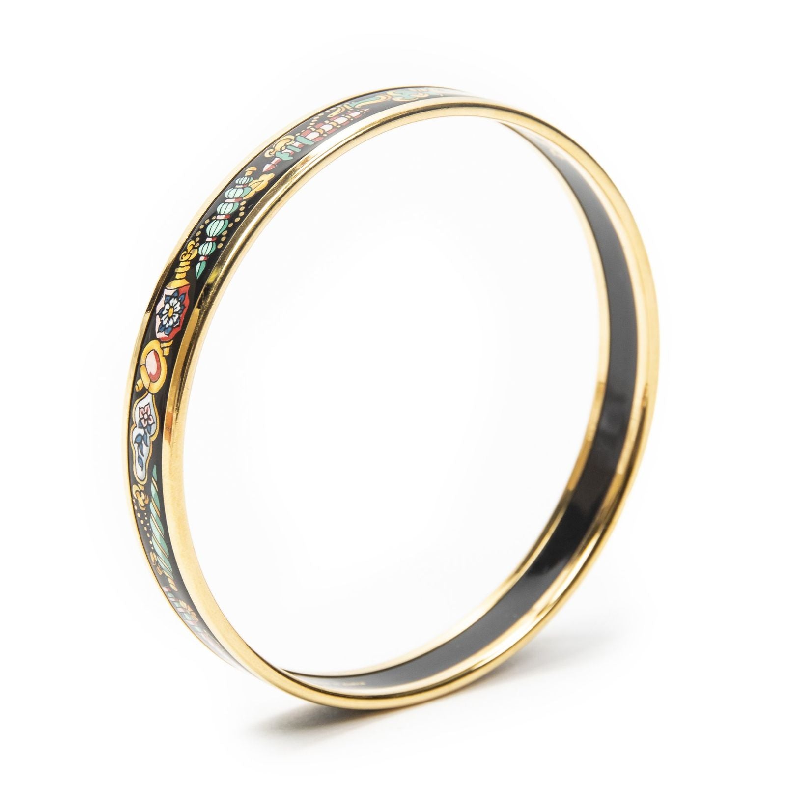 Hermes Enamel Bangle Black Vase Motifa