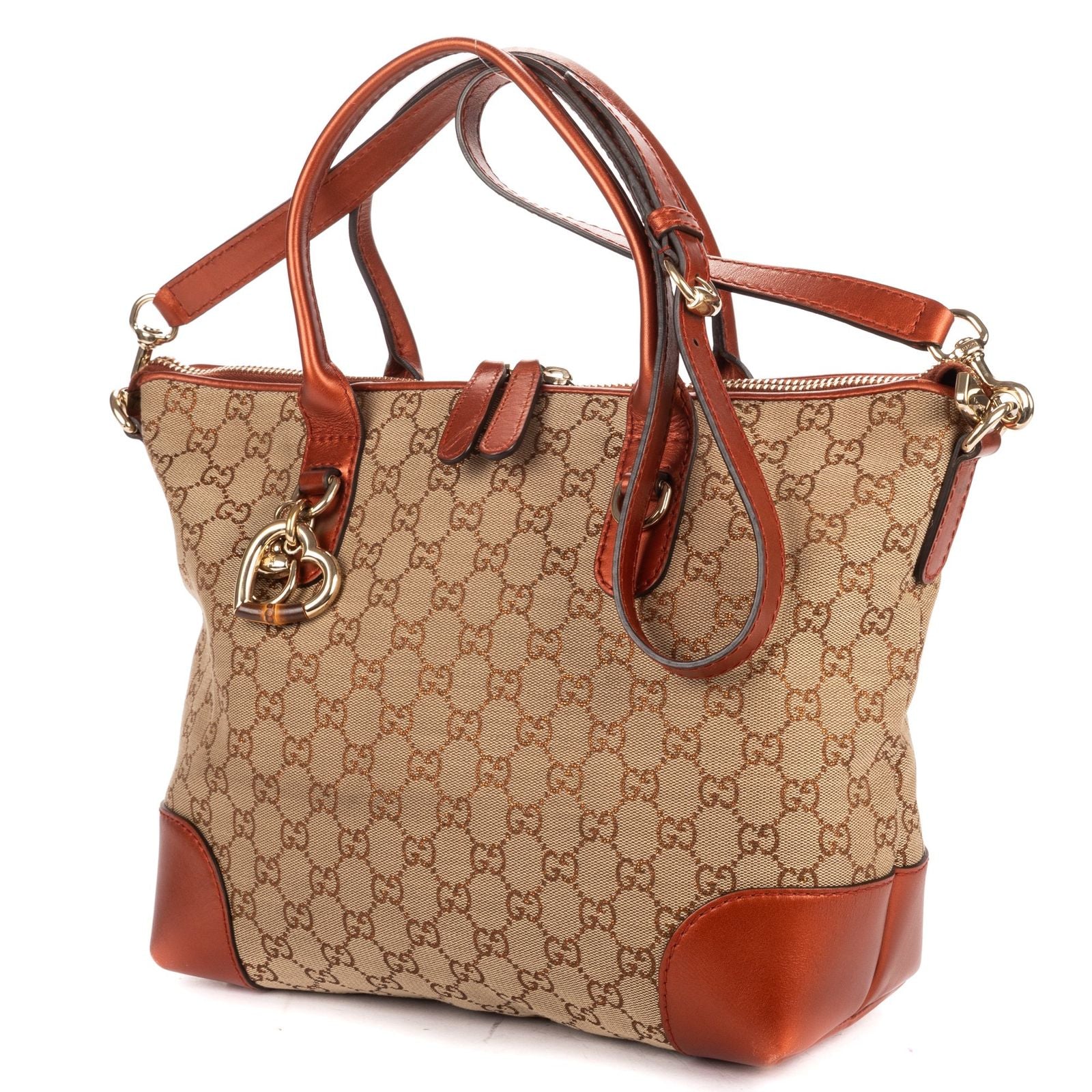 Gucci Bamboo Heart Bit Zip Tote Brown Beige Glitter Monogrammed Canvasa — view 2