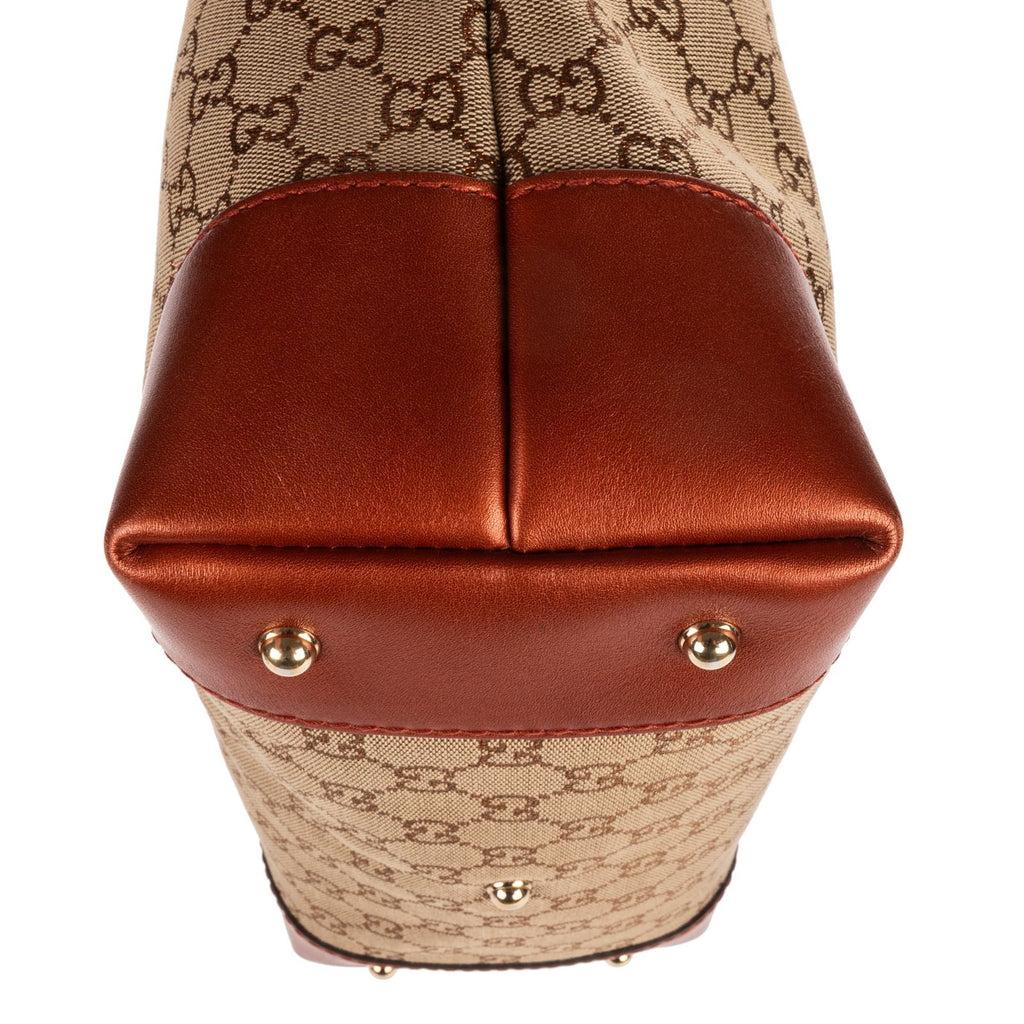 Gucci Bamboo Heart Bit Zip Tote Brown Beige Glitter Monogrammed Canvasa — view 7