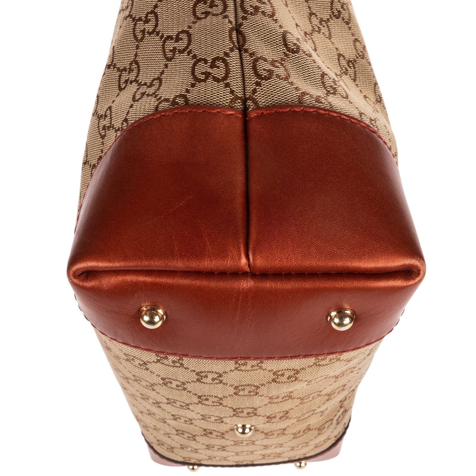 Gucci Bamboo Heart Bit Zip Tote Brown Beige Glitter Monogrammed Canvasa — view 8
