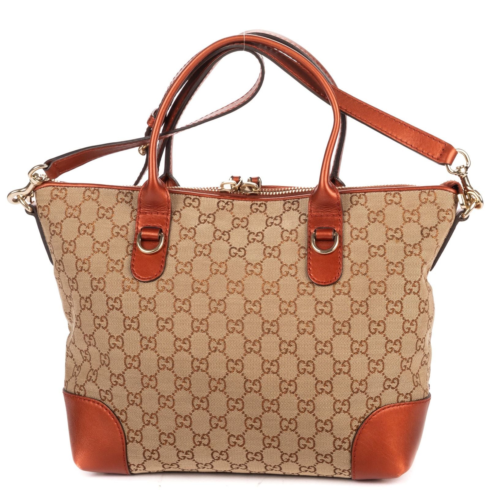Gucci Bamboo Heart Bit Zip Tote Brown Beige Glitter Monogrammed Canvasa — view 5