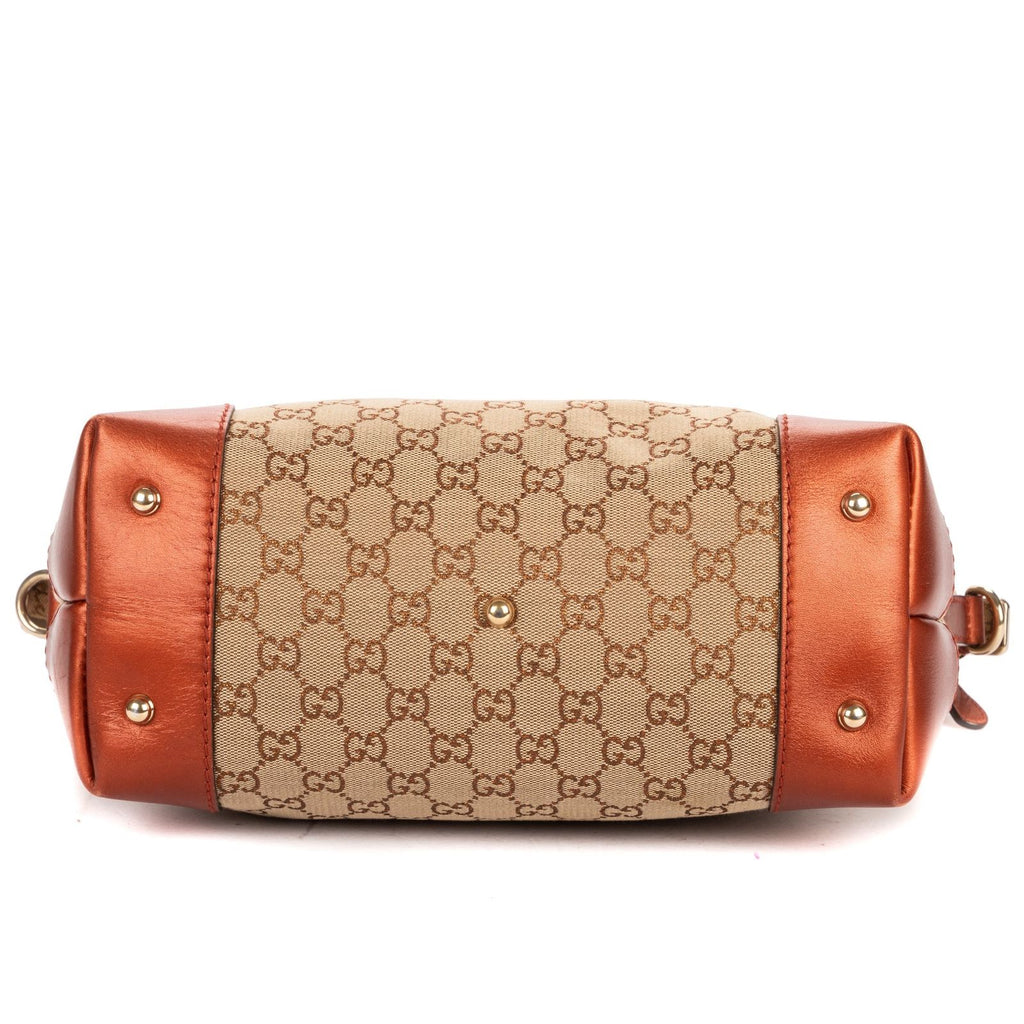 Gucci Bamboo Heart Bit Zip Tote Brown Beige Glitter Monogrammed Canvasa — view 6