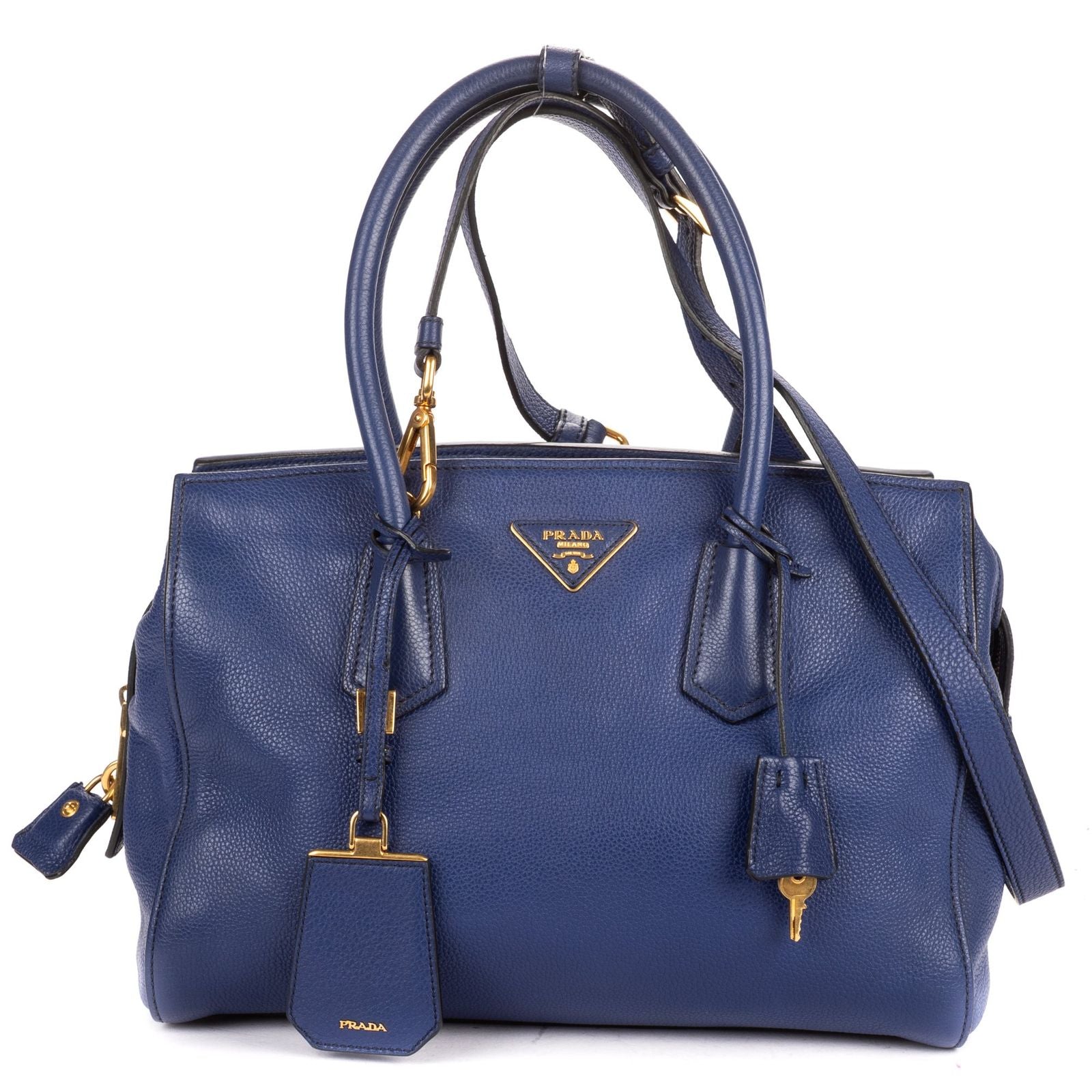 Prada Double Handle Tote Navy Viterodino