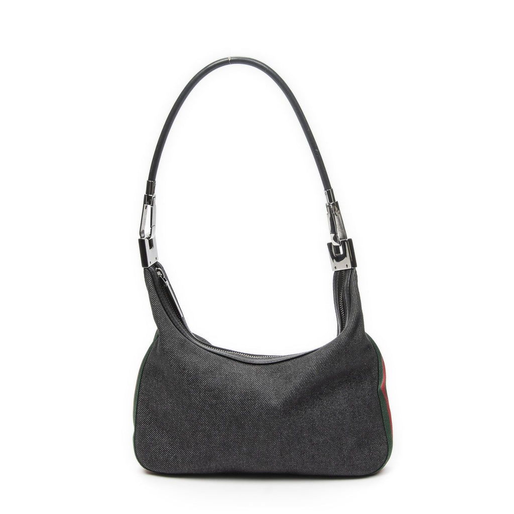 Gucci Web Zip Bo Black Denim Canvas Shoulder — view 5