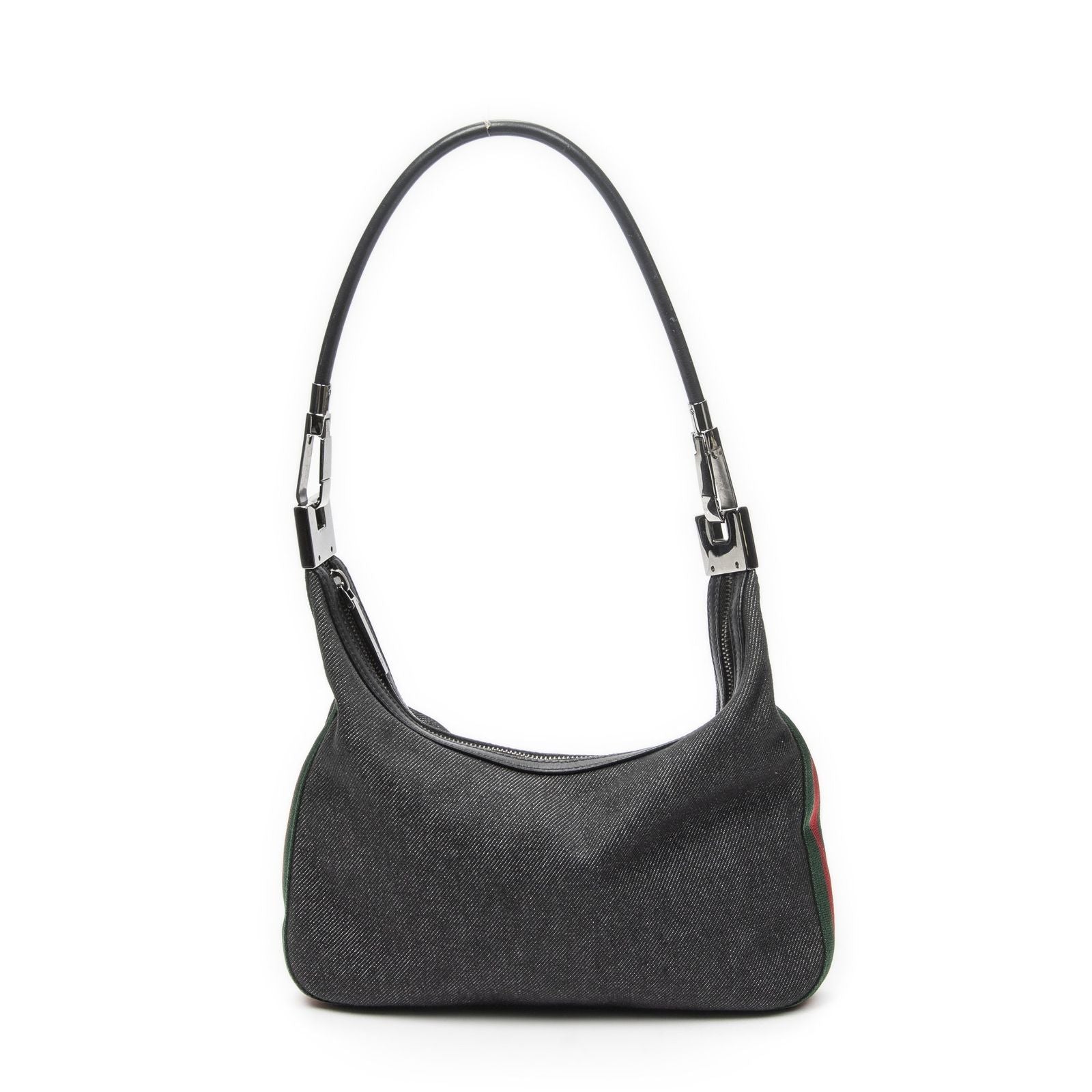 Gucci Web Zip Bo Black Denim Canvas Shoulder — view 5